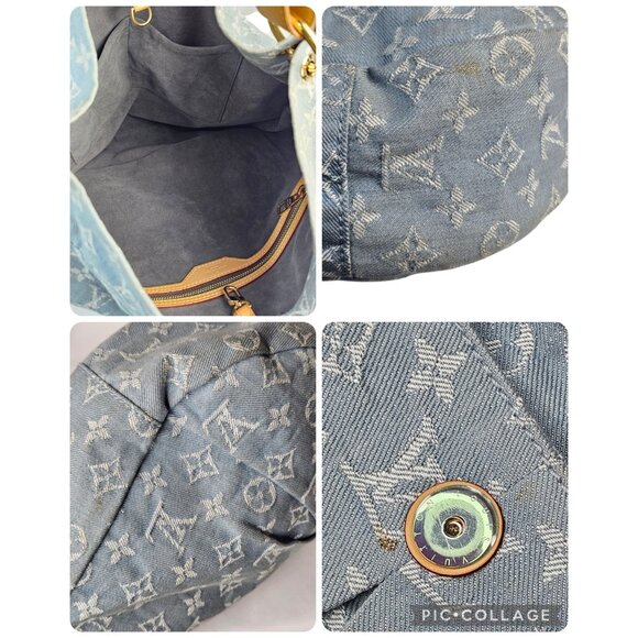 LOUIS VUITTON Daily GM Denim Leather Shoulder Bag Hobo Blue Clair Monogram LV - Picture 16 of 16